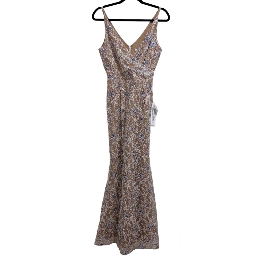 NWOT Dress The Population Metallic Lace V Neck Maxi Gown